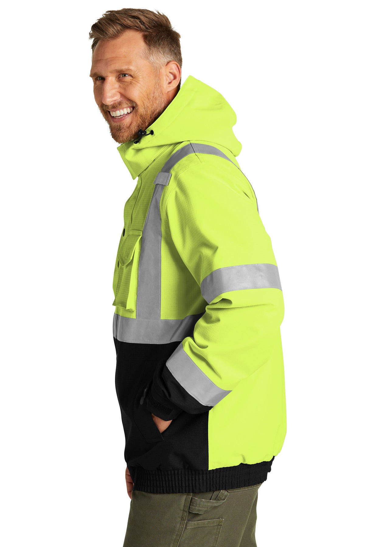 CornerStone ANSI 107 Class 3 Waterproof Insulated Ripstop Bomber Jacket CSJ501 - Safety Yellow - side