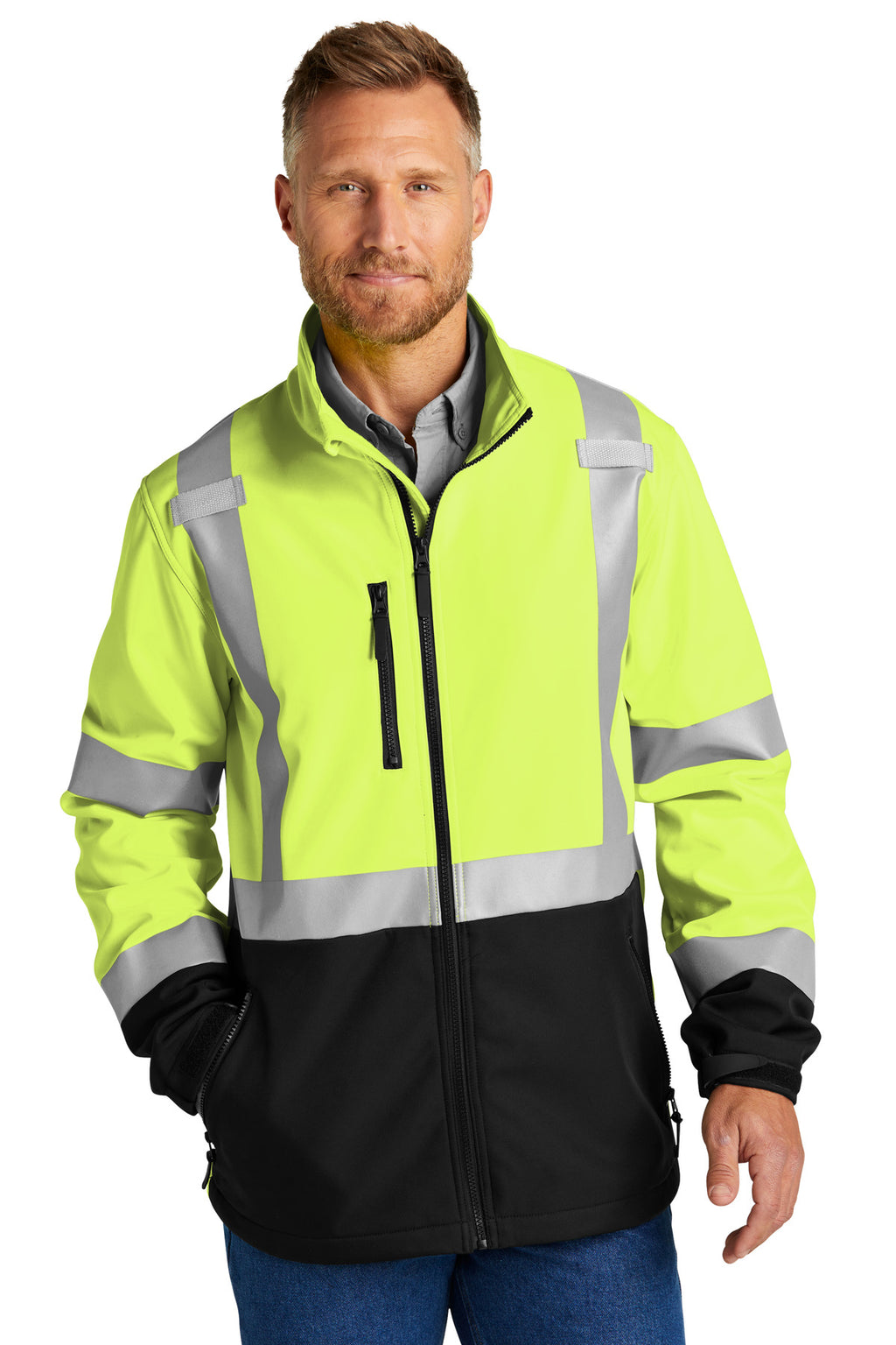 CornerStone ANSI 107 Class 3 Soft Shell Jacket CSJ503 - Safety Yellow - front