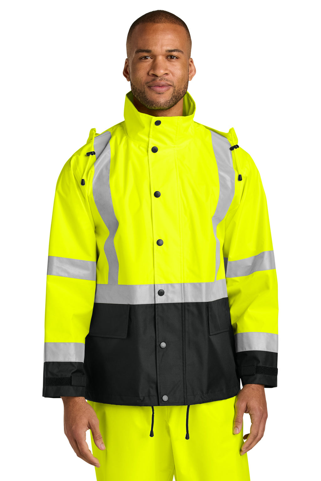 CornerStone ANSI 107 Class 3 Rain Jacket CSJ504 - Safety Yellow/ Black - front