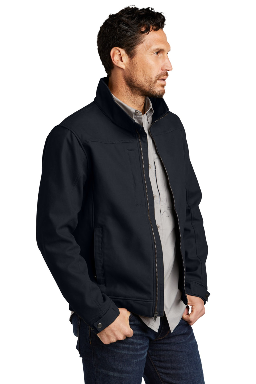 CornerStone Duck Bonded Soft Shell Jacket CSJ60 - Navy Blue - three_q