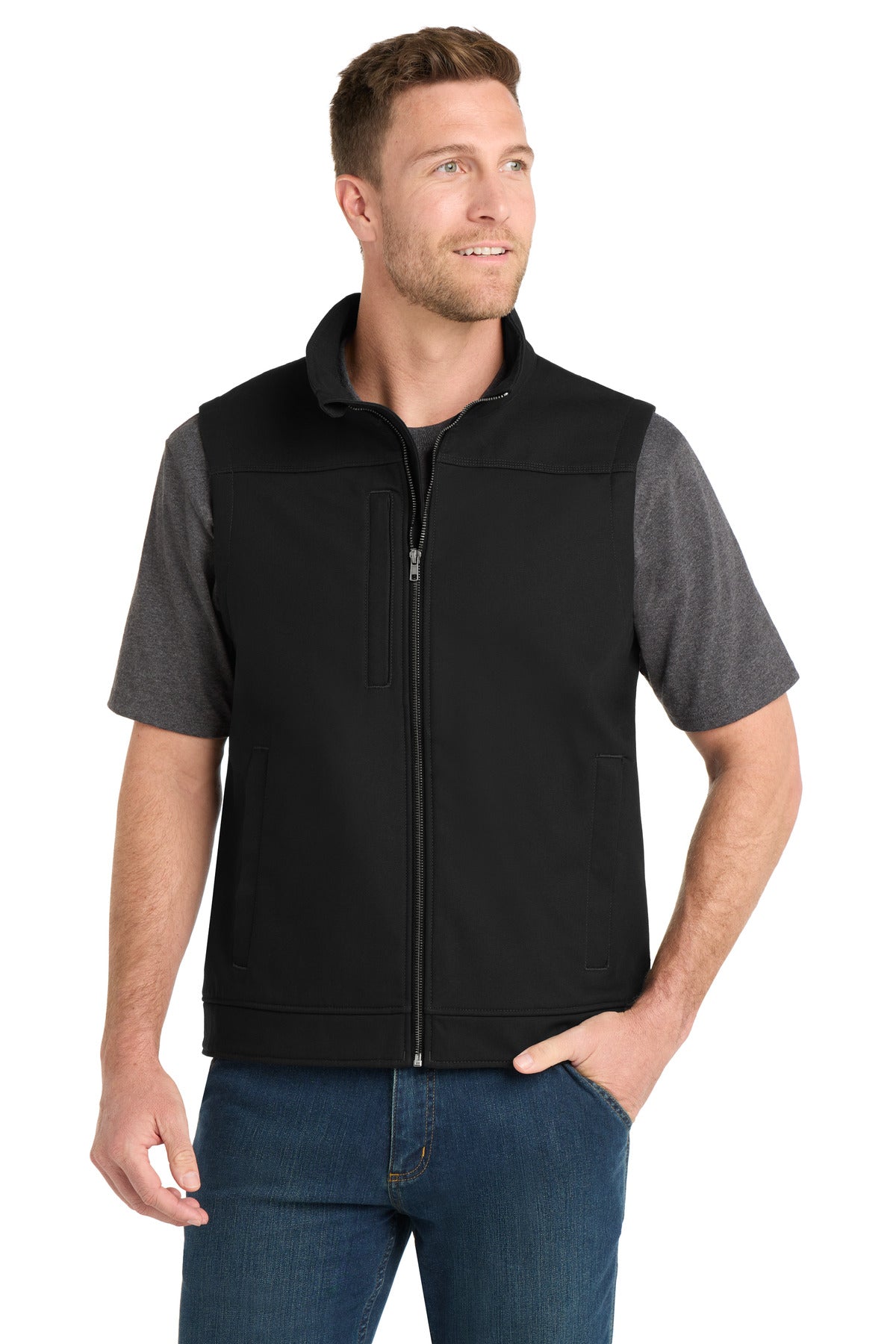 CornerStone Duck Bonded Soft Shell Vest CSV60 - Black - front