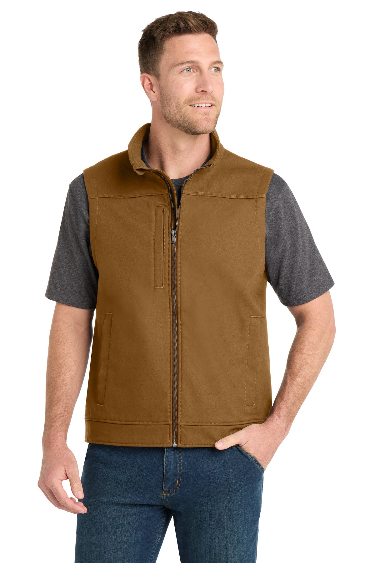 CornerStone Duck Bonded Soft Shell Vest CSV60 - Duck Brown - front