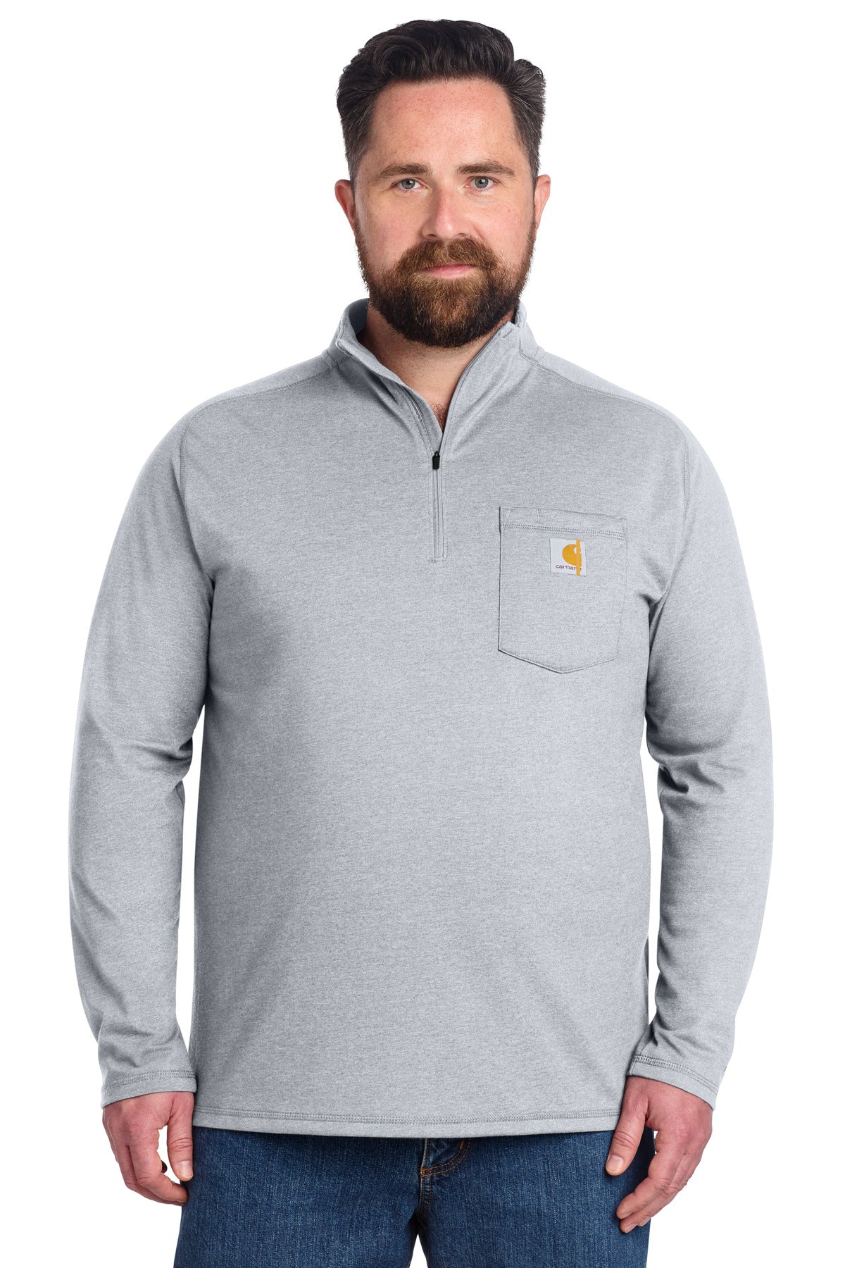 Carhartt Force 1/4-Zip Long Sleeve T-Shirt CT106660 - Heather Grey - front