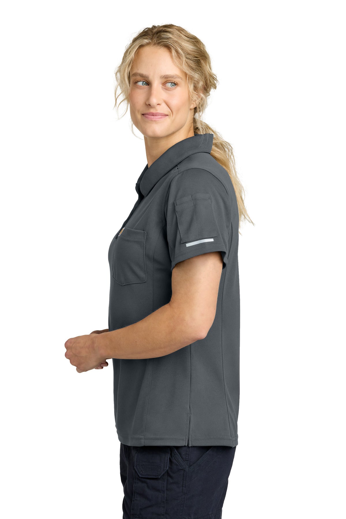 Carhartt Women's FLD & RSCU Polo CTC12119 - Pewter - side