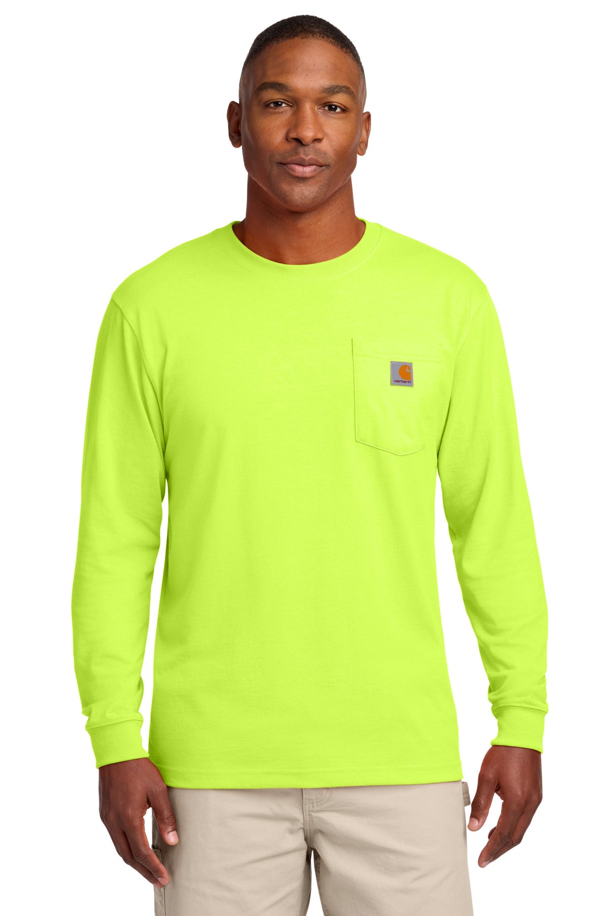 Carhartt Workwear Pocket Long Sleeve T-Shirt. CTK126 - Brite Lime - front