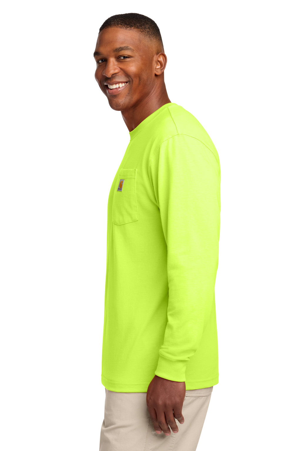 Carhartt Workwear Pocket Long Sleeve T-Shirt. CTK126 - Brite Lime - side