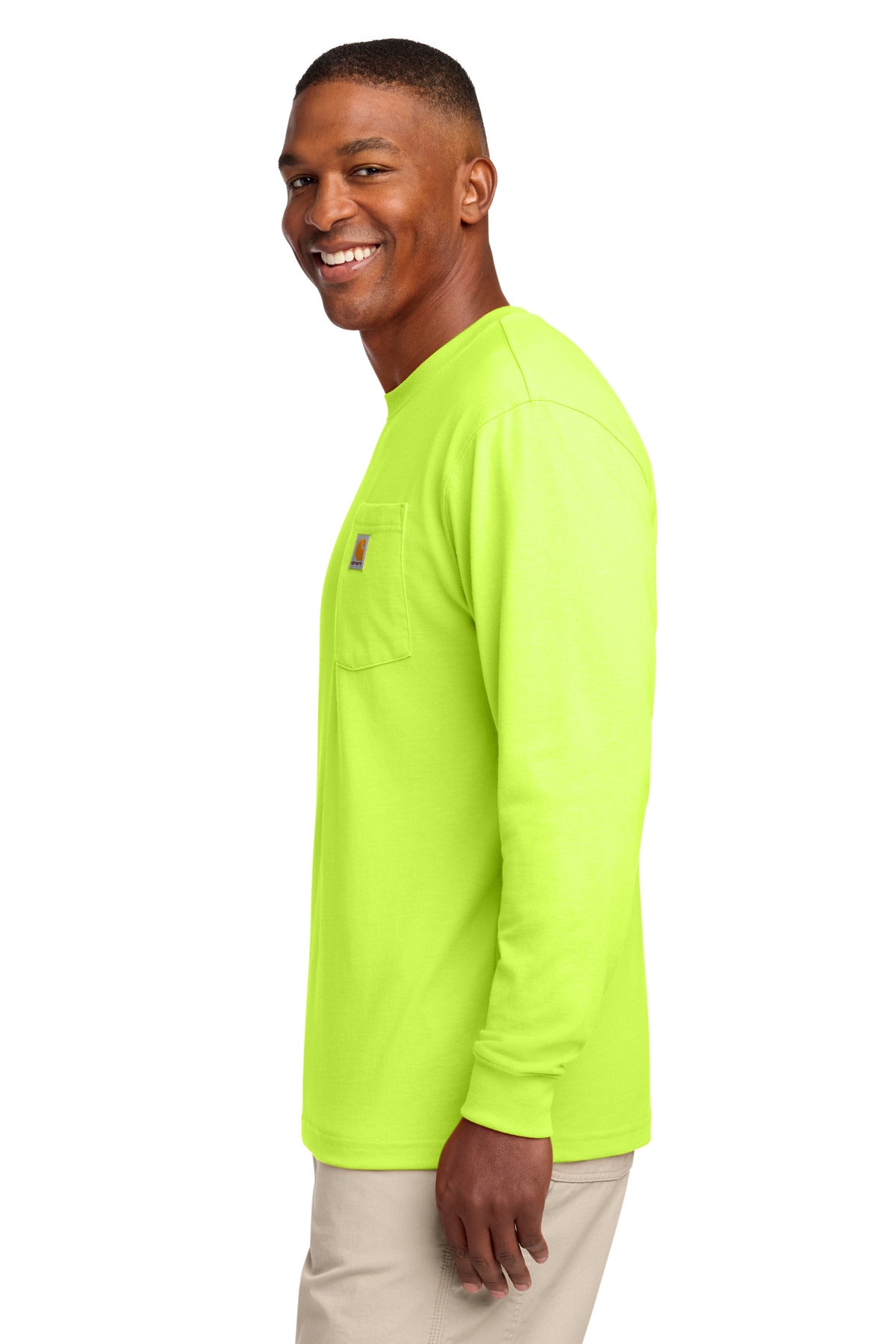Carhartt Workwear Pocket Long Sleeve T-Shirt. CTK126 - Brite Lime - side