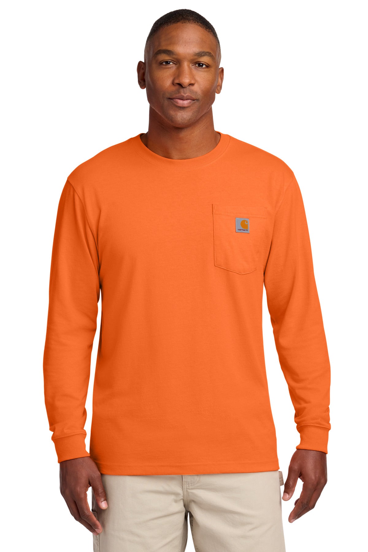 Carhartt Workwear Pocket Long Sleeve T-Shirt. CTK126 - Brite Orange - front