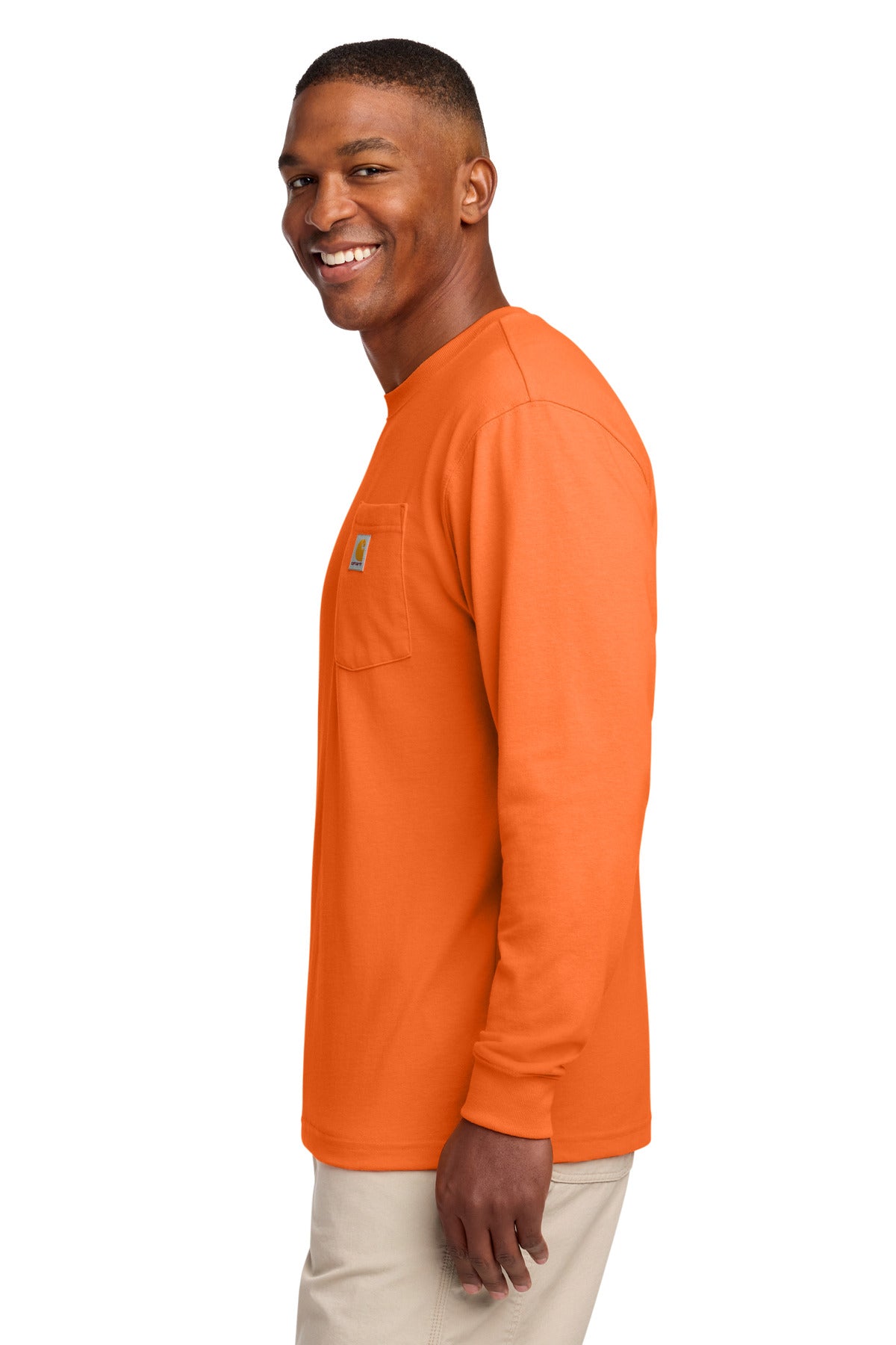 Carhartt Workwear Pocket Long Sleeve T-Shirt. CTK126 - Brite Orange - side
