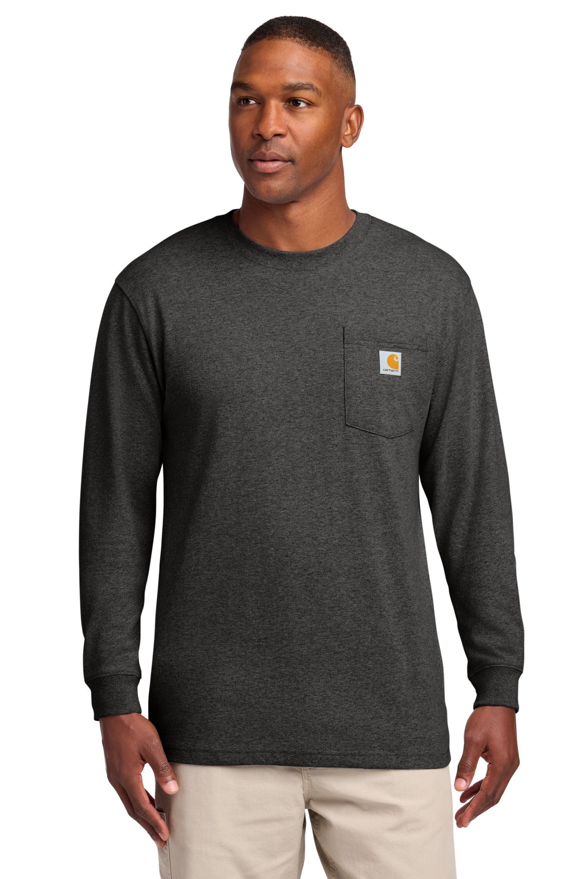 Carhartt Workwear Pocket Long Sleeve T-Shirt. CTK126 - Carbon Heather - front