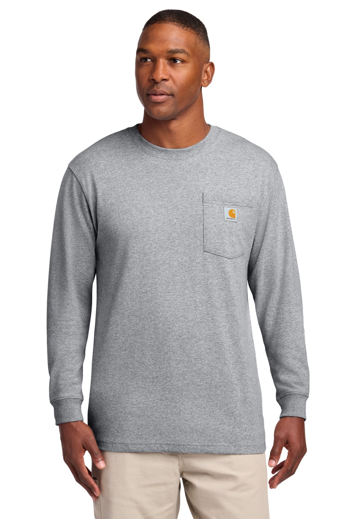 Carhartt Workwear Pocket Long Sleeve T-Shirt. CTK126 - Heather Grey - front