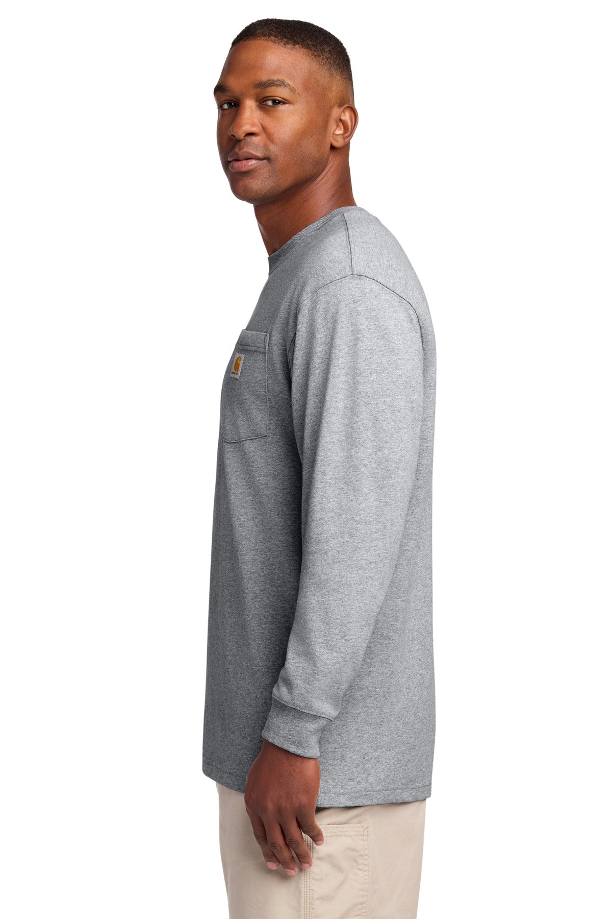 Carhartt Workwear Pocket Long Sleeve T-Shirt. CTK126 - Heather Grey - side