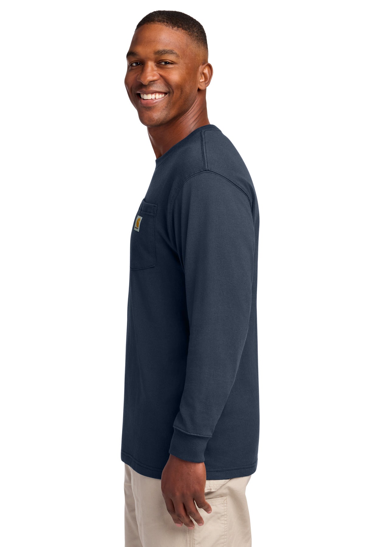 Carhartt Workwear Pocket Long Sleeve T-Shirt. CTK126 - Navy - side