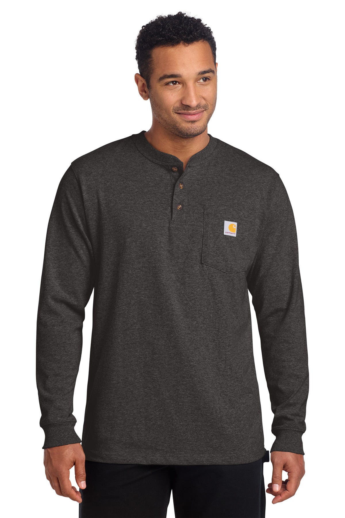 Carhartt Long Sleeve Henley T-Shirt CTK128 - Carbon Heather - front
