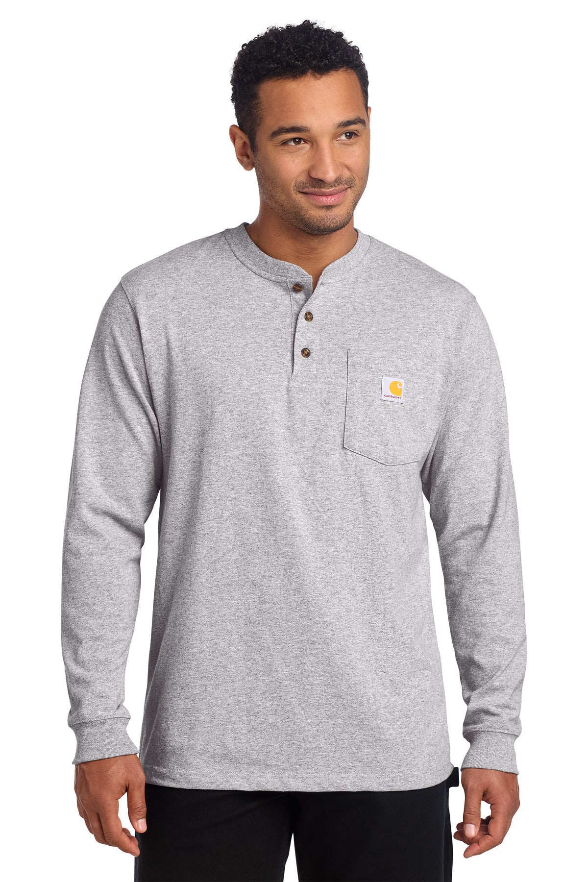 Carhartt Long Sleeve Henley T-Shirt CTK128 - Heather Grey - front
