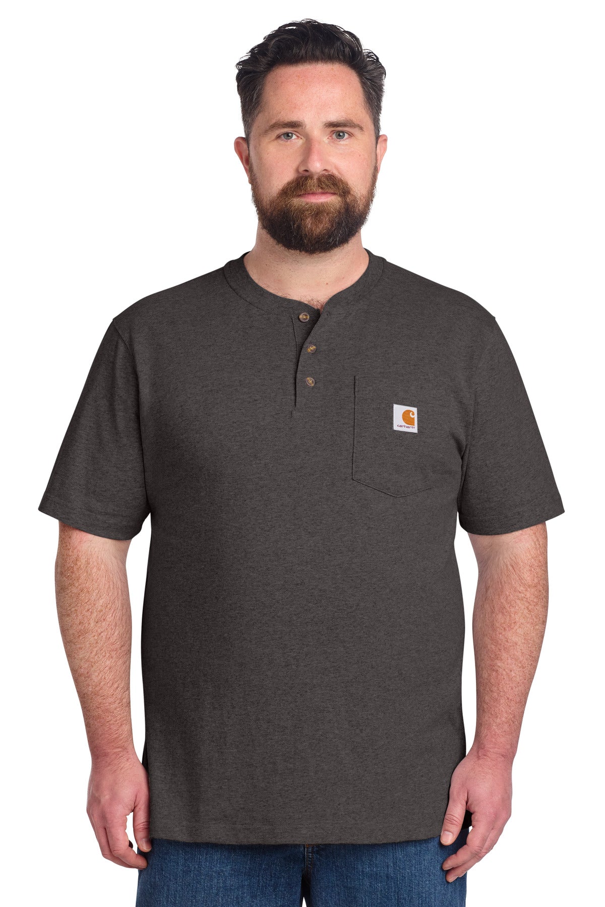 Carhartt Short Sleeve Henley T-Shirt CTK84 - Carbon Heather - front