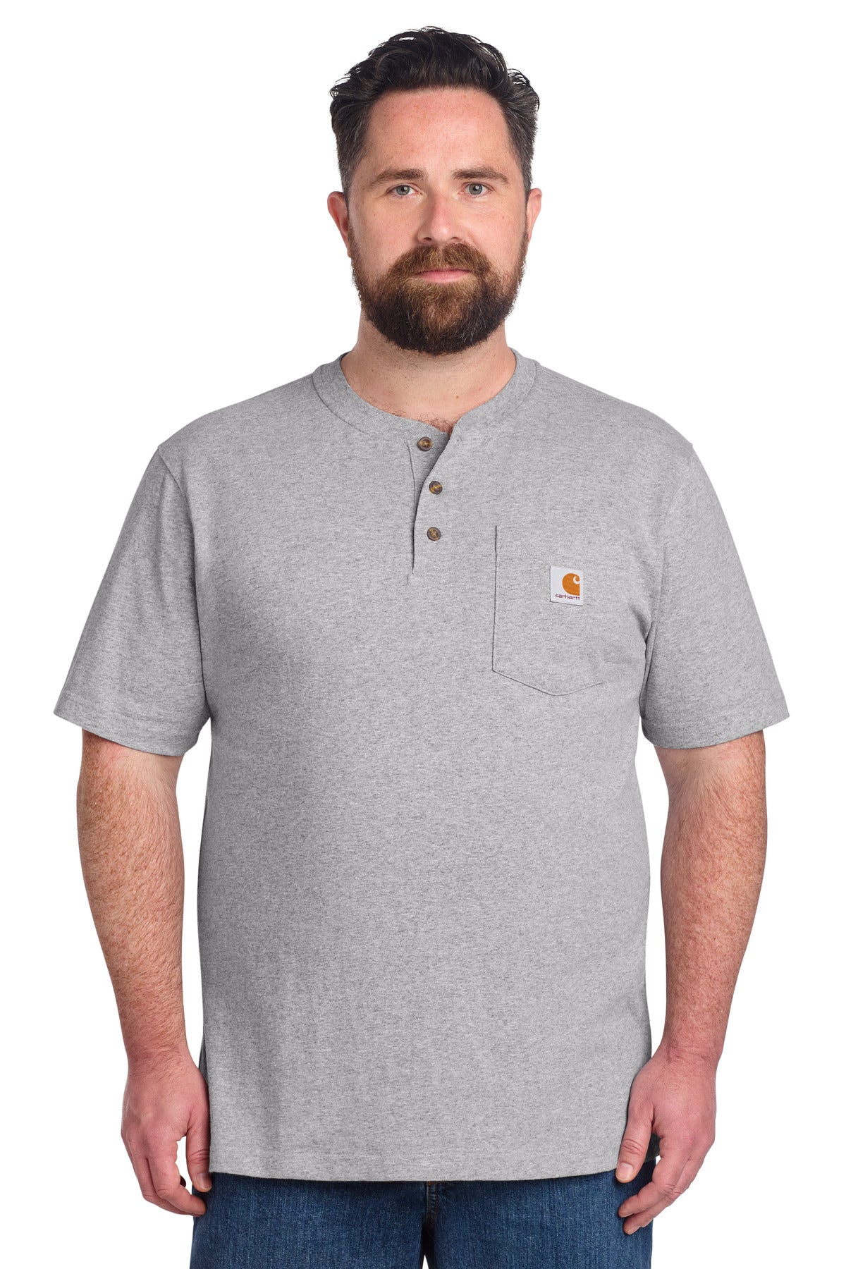 Carhartt Short Sleeve Henley T-Shirt CTK84 - Heather Grey - front
