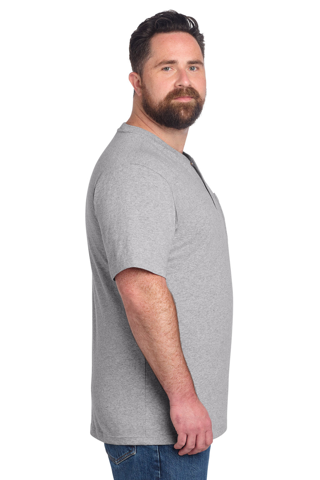 Carhartt Short Sleeve Henley T-Shirt CTK84 - Heather Grey - side