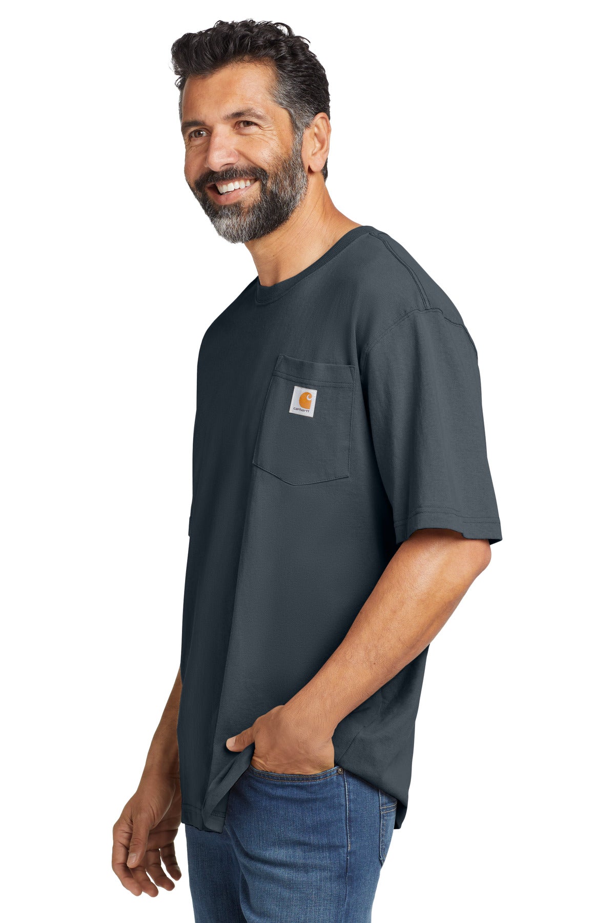 Carhartt Workwear Pocket Short Sleeve T-Shirt. CTK87 - Bluestone - side