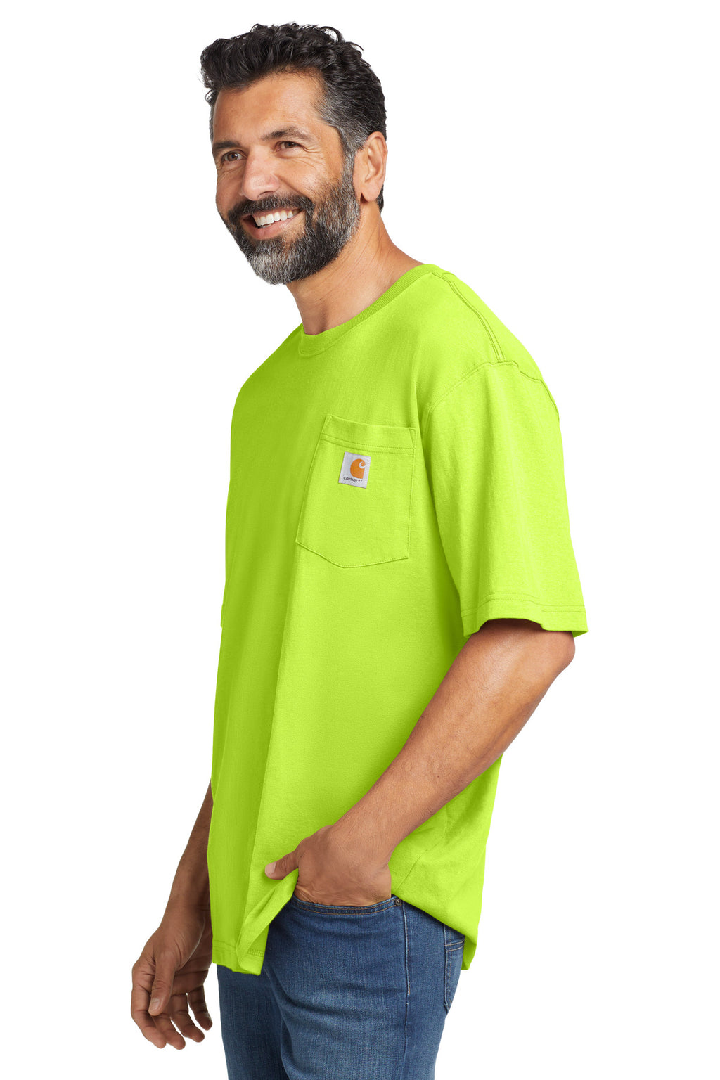 Carhartt Workwear Pocket Short Sleeve T-Shirt. CTK87 - Brite Lime - side