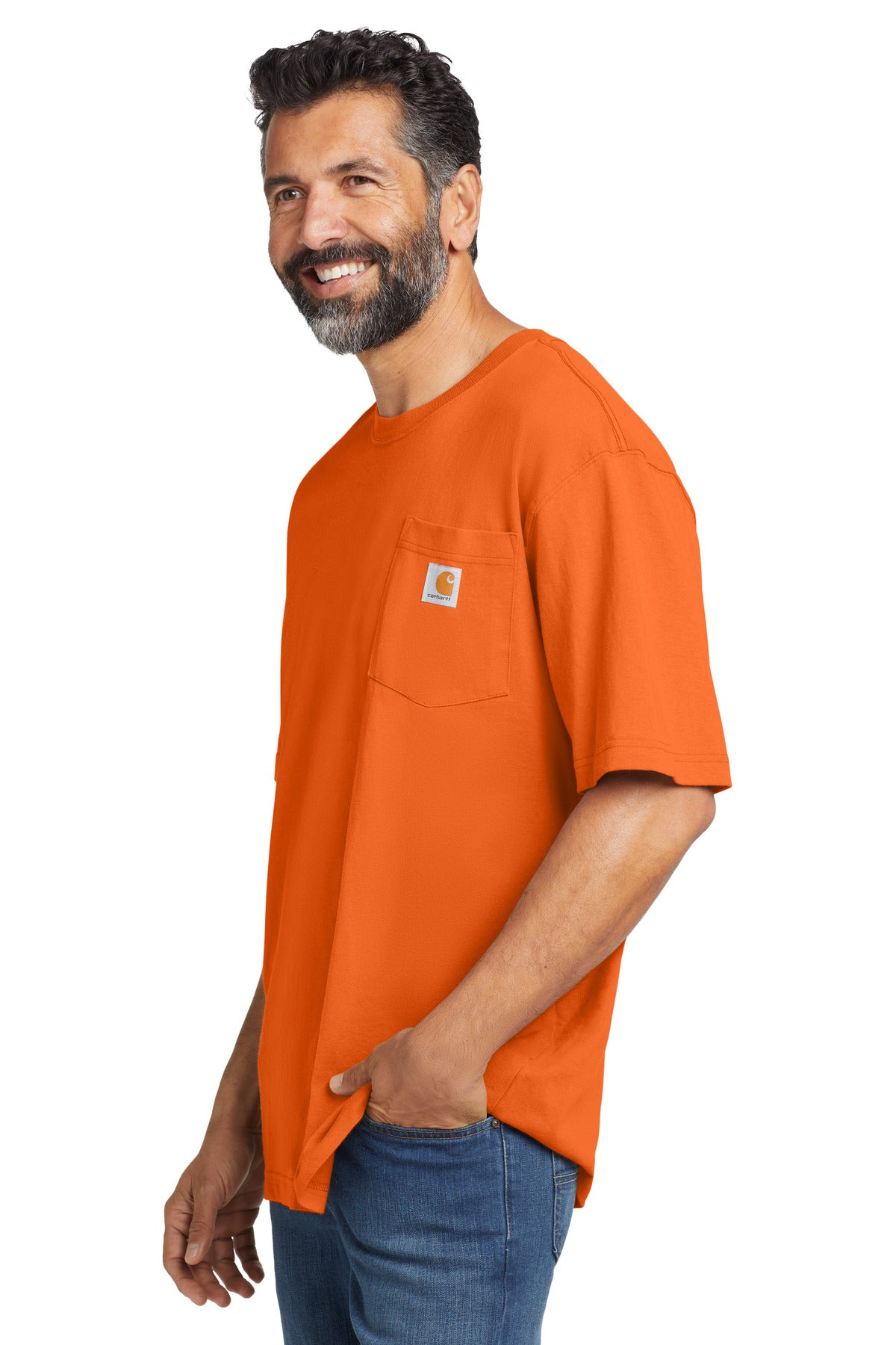 Carhartt Workwear Pocket Short Sleeve T-Shirt. CTK87 - Brite Orange - side