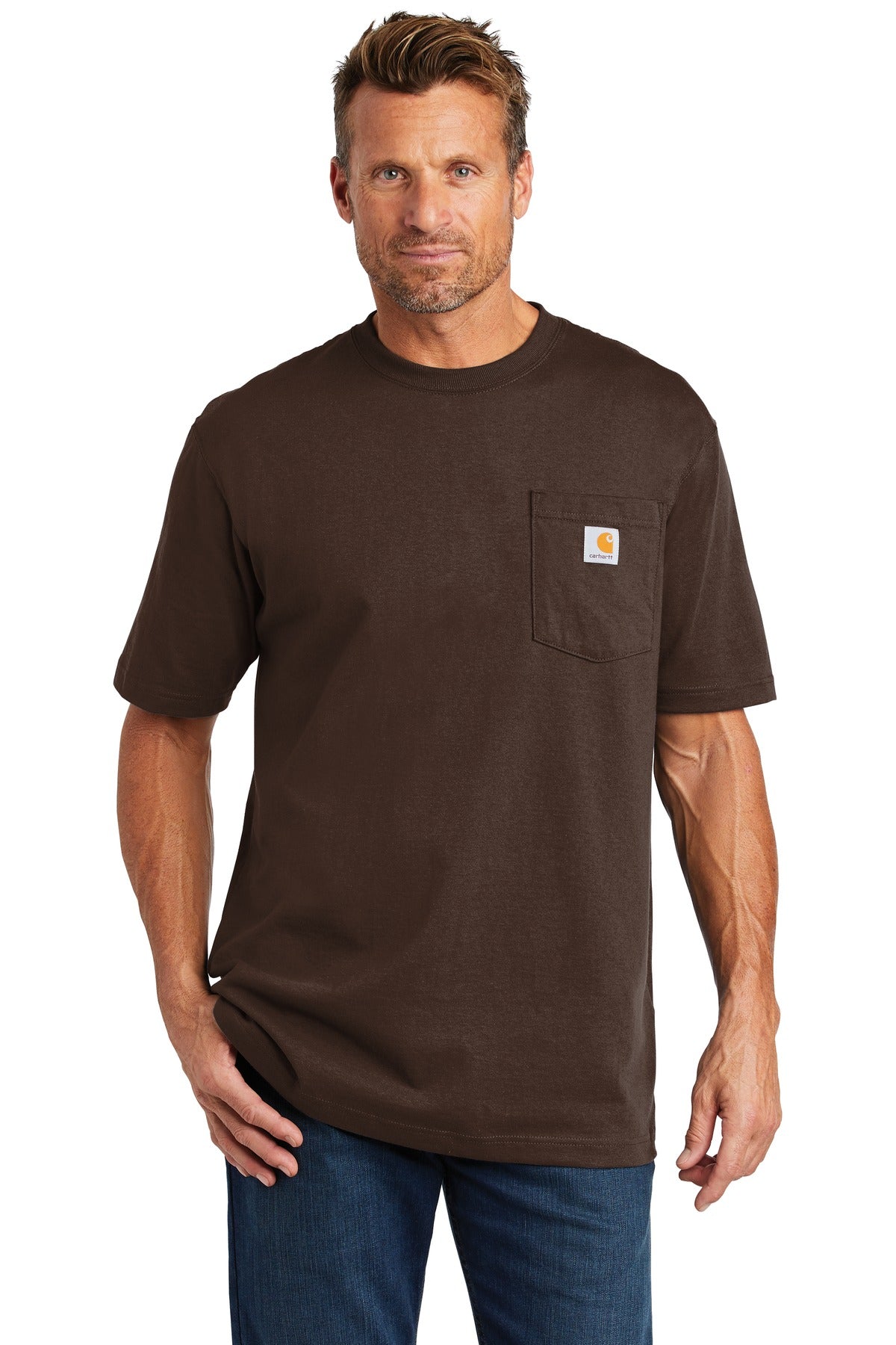 Carhartt Workwear Pocket Short Sleeve T-Shirt. CTK87 - Dark Brown - front