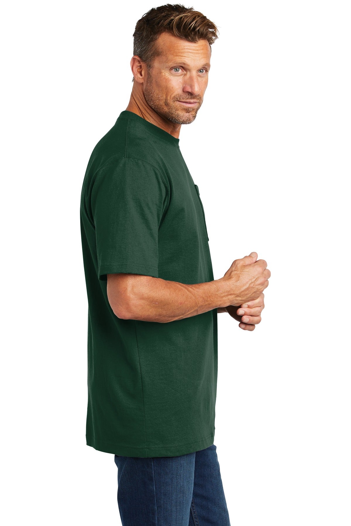 Carhartt Workwear Pocket Short Sleeve T-Shirt. CTK87 - Hunter Green - side