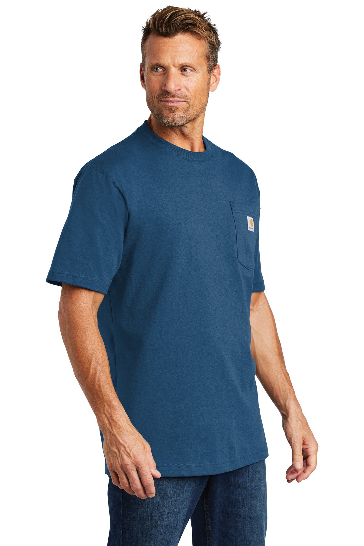 Carhartt Workwear Pocket Short Sleeve T-Shirt. CTK87 - Stream Blue - three_q