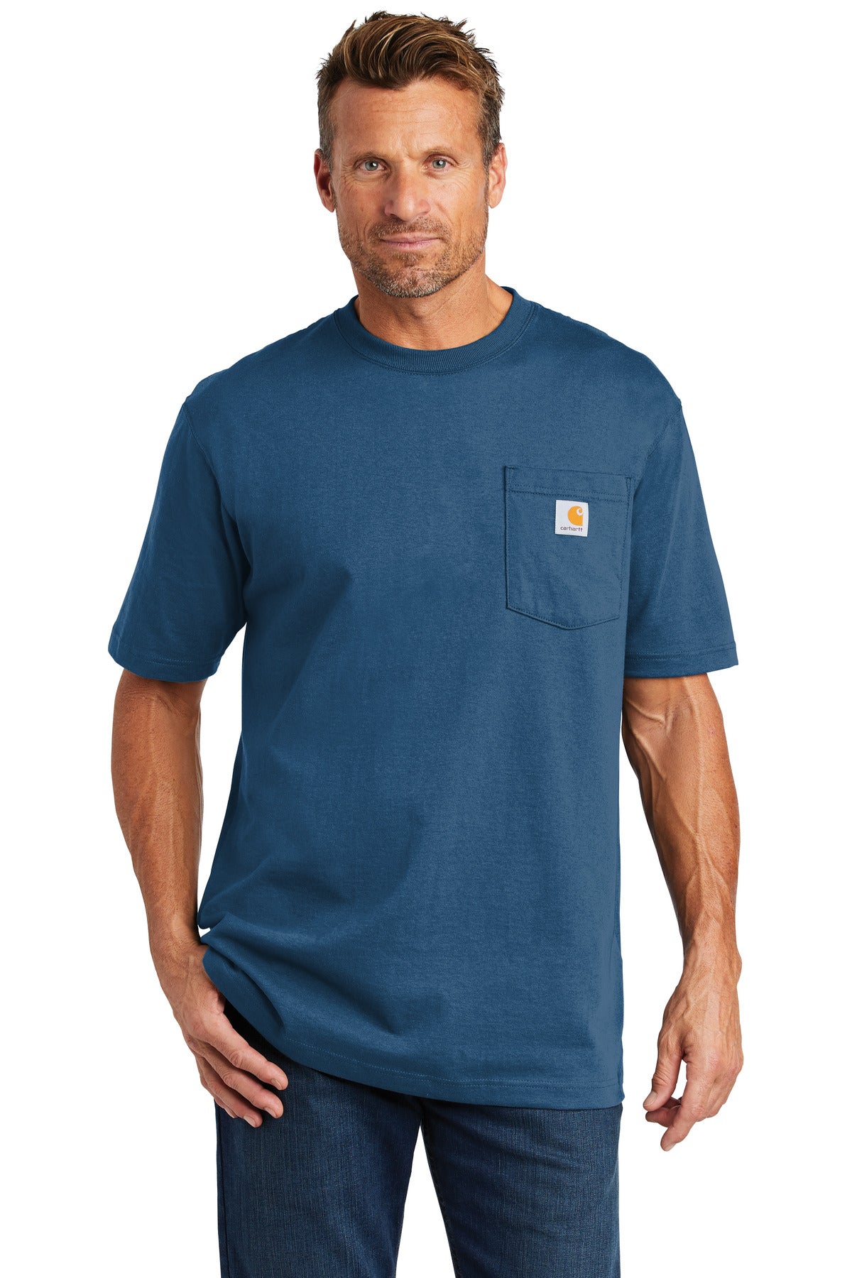 Carhartt Workwear Pocket Short Sleeve T-Shirt. CTK87 - Stream Blue - front