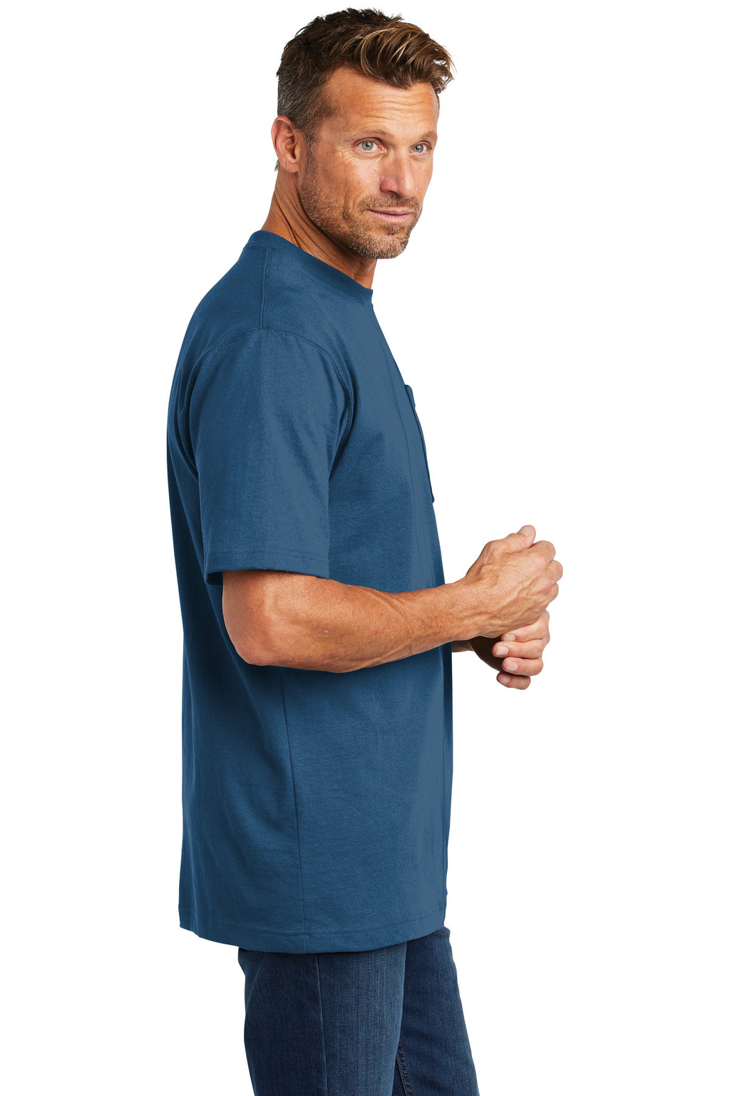 Carhartt Workwear Pocket Short Sleeve T-Shirt. CTK87 - Stream Blue - side