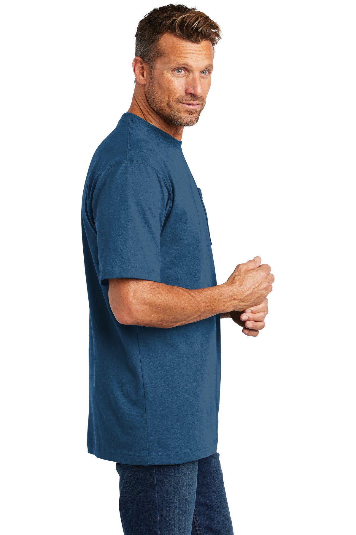 Carhartt Workwear Pocket Short Sleeve T-Shirt. CTK87 - Stream Blue - side