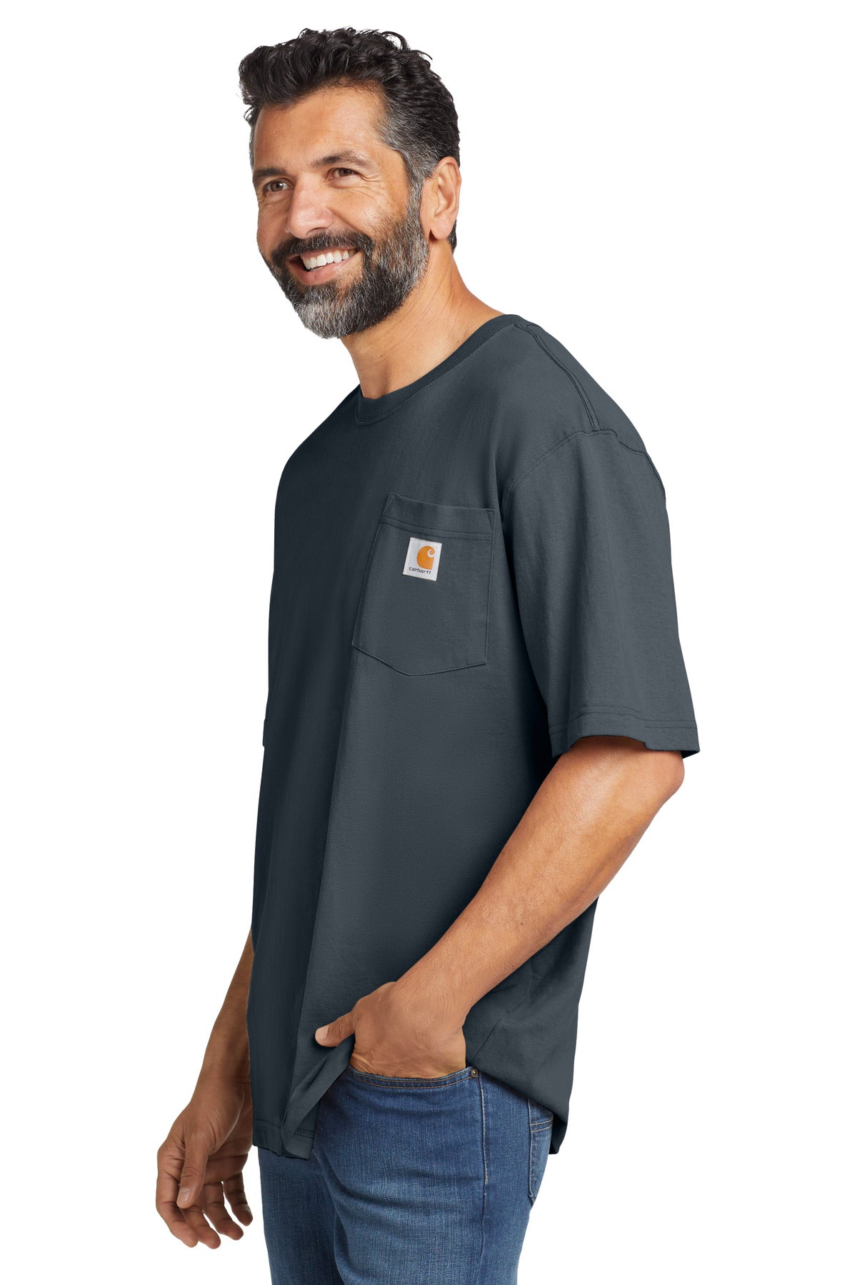 Carhartt Tall Workwear Pocket Short Sleeve T-Shirt. CTTK87 - Bluestone - side