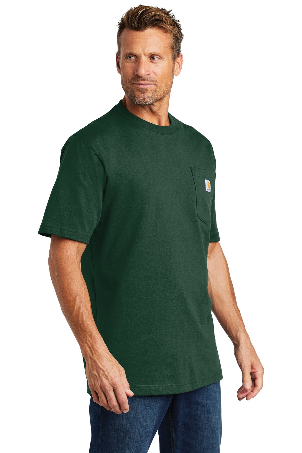 Carhartt Tall Workwear Pocket Short Sleeve T-Shirt. CTTK87 - Hunter Green - three_q