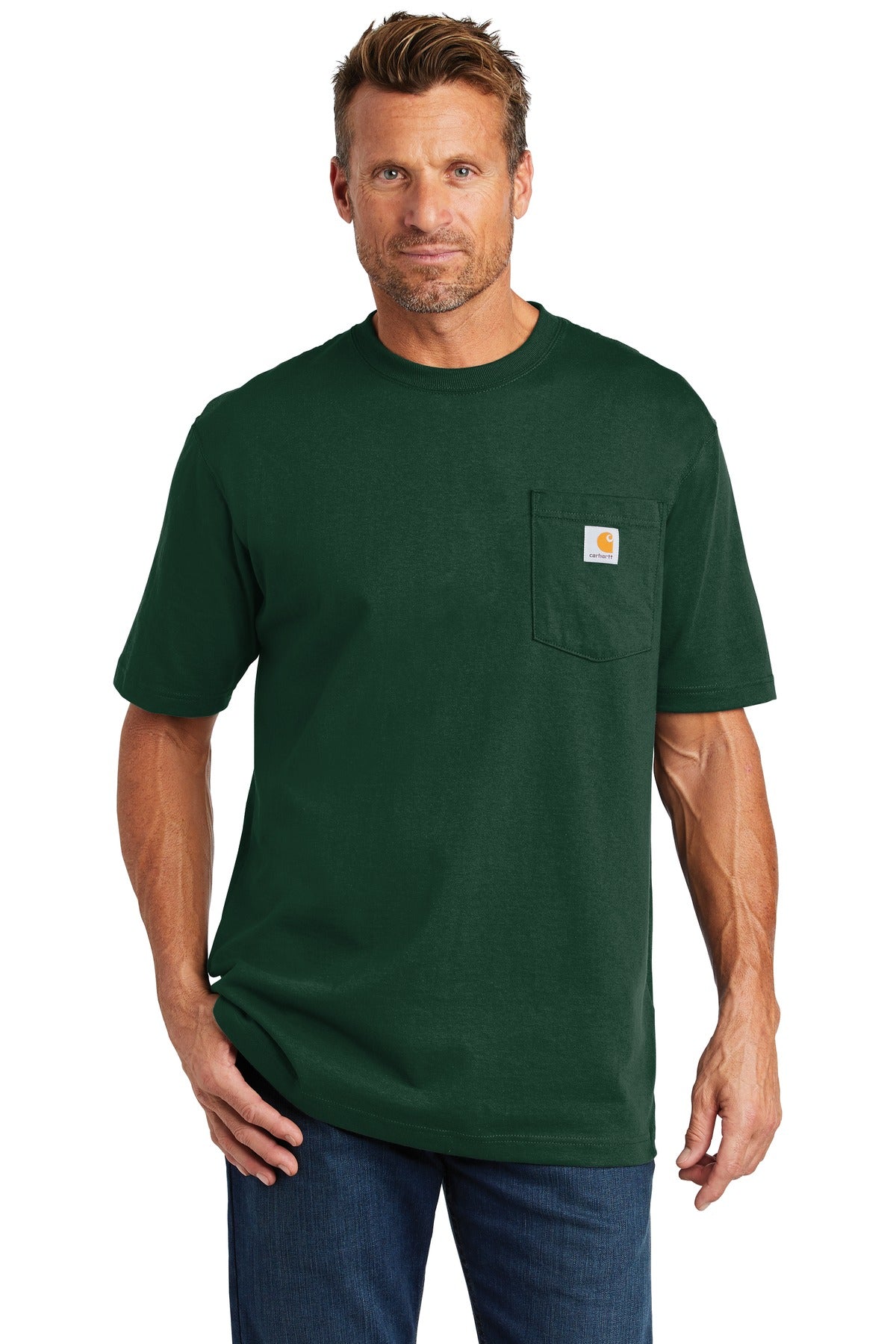 Carhartt Tall Workwear Pocket Short Sleeve T-Shirt. CTTK87 - Hunter Green - front