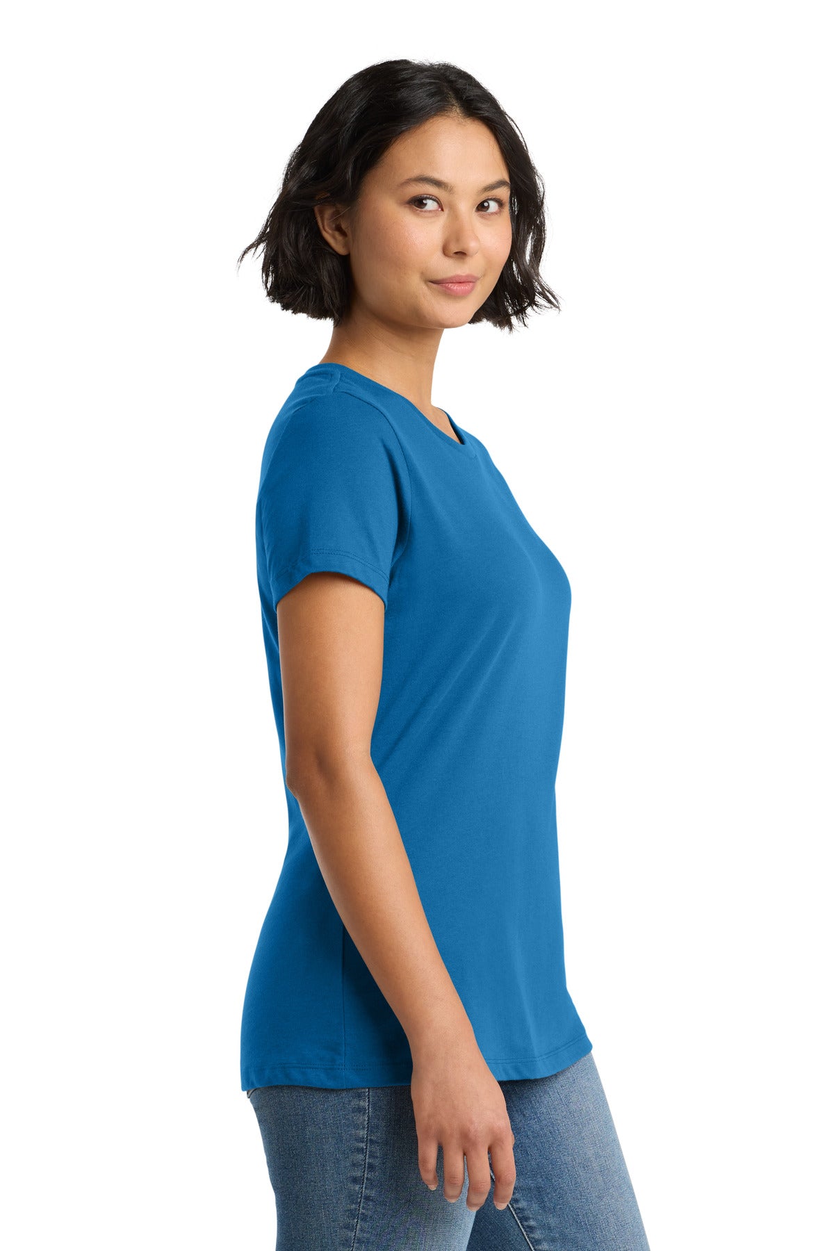 District Women's Perfect Weight Tee. DM104L - Bright Blue - side