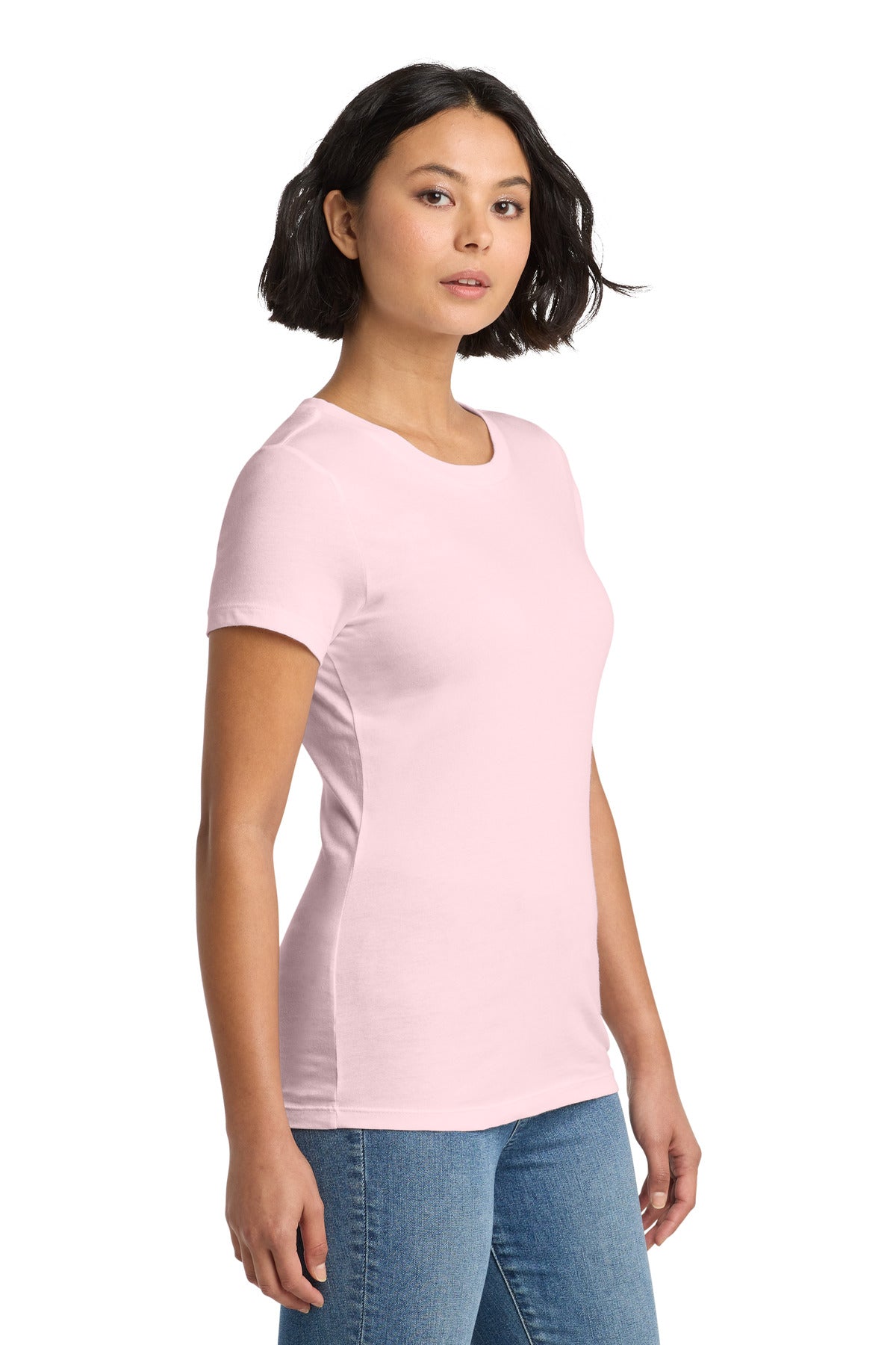 District Women's Perfect Weight Tee. DM104L - Carnation Pink - side