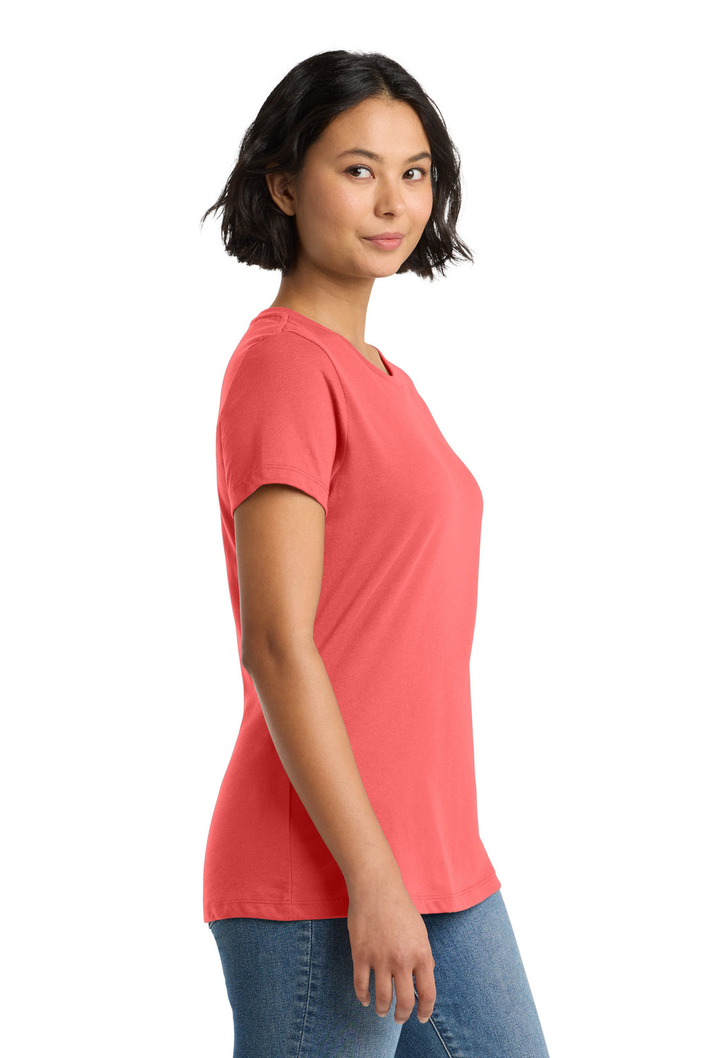 District Women's Perfect Weight Tee. DM104L - Coral - side