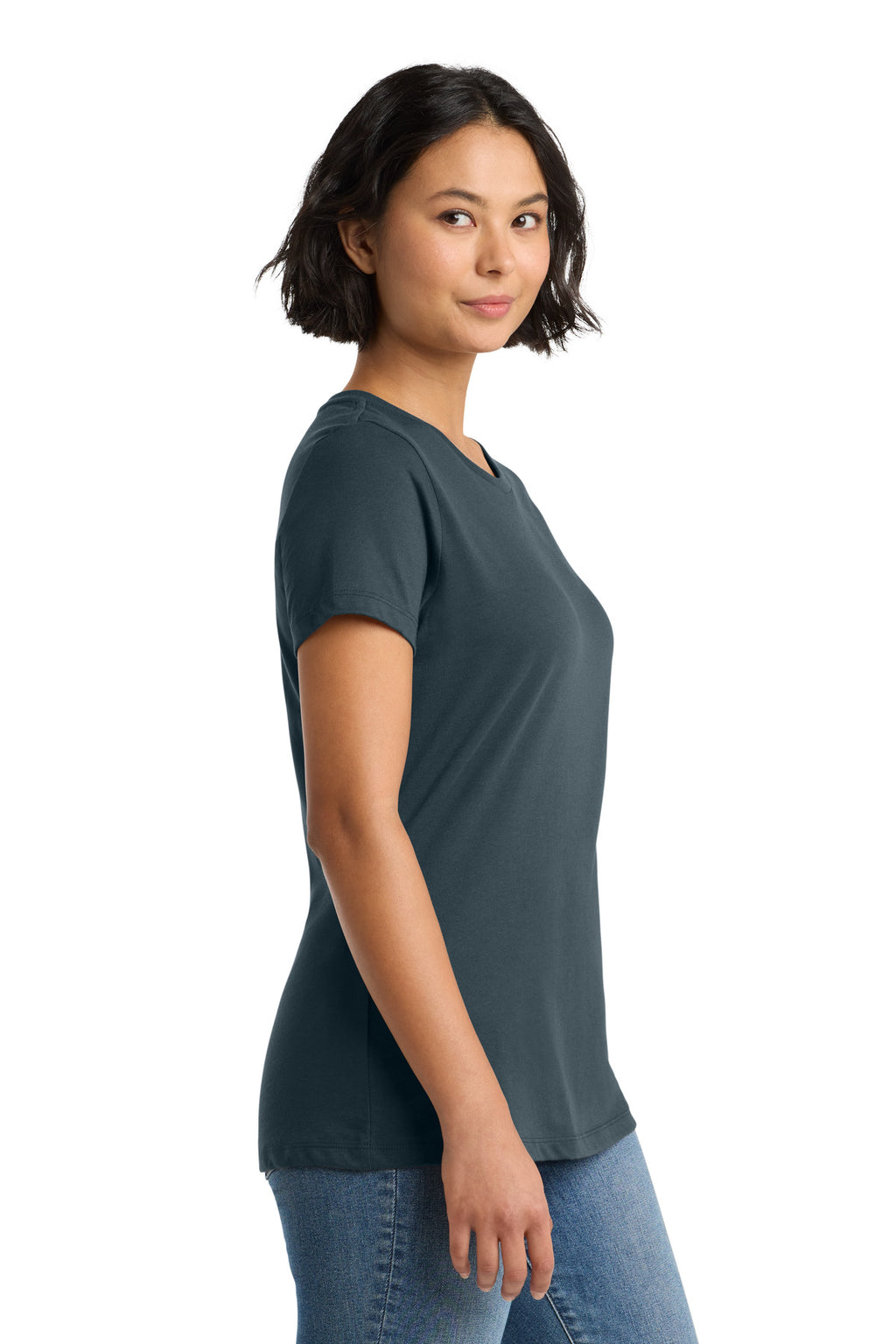 District Women's Perfect Weight Tee. DM104L - Deep Steel Blue - side