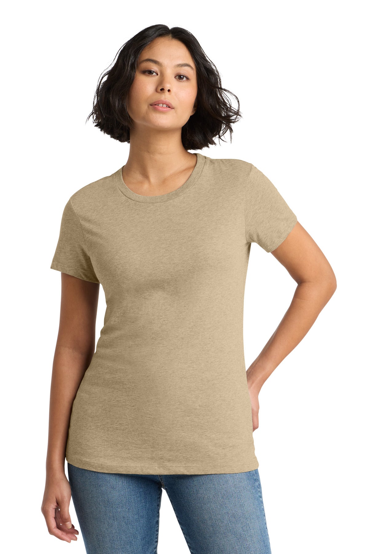 District Women's Perfect Weight Tee. DM104L - Heathered Latte - front