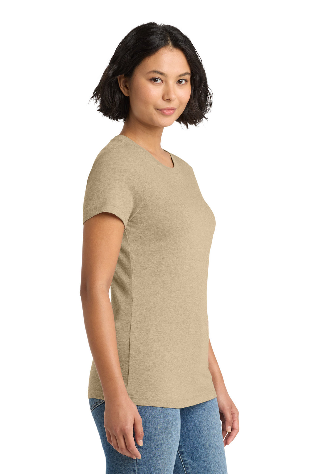 District Women's Perfect Weight Tee. DM104L - Heathered Latte - side