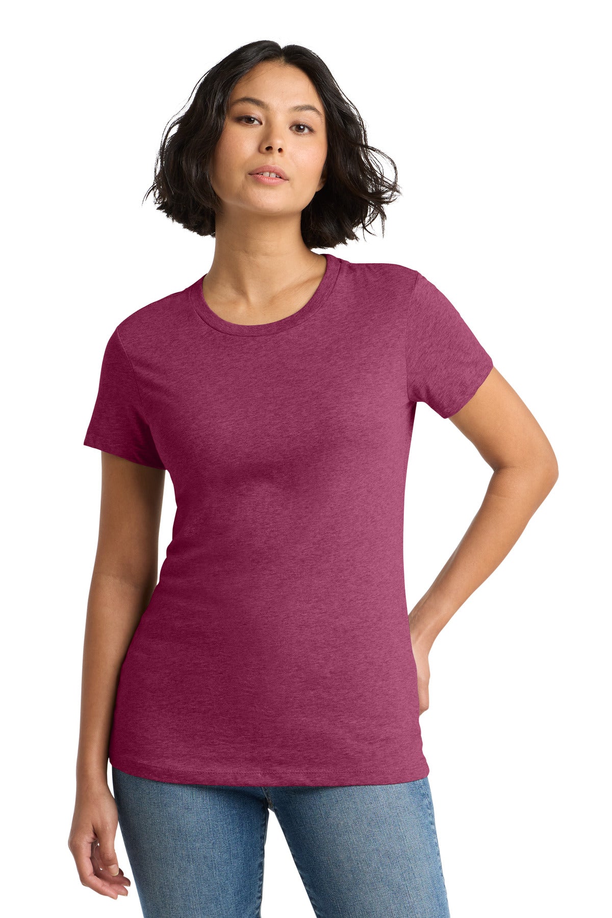 District Women's Perfect Weight Tee. DM104L - Heathered Loganberry - front