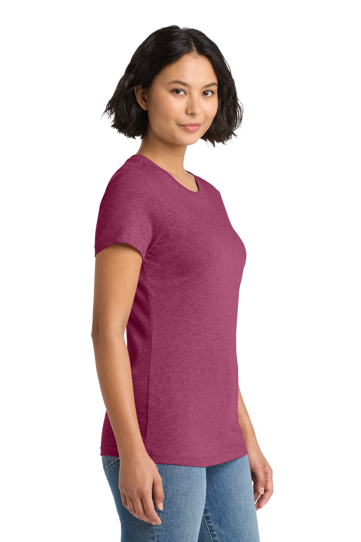 District Women's Perfect Weight Tee. DM104L - Heathered Loganberry - side