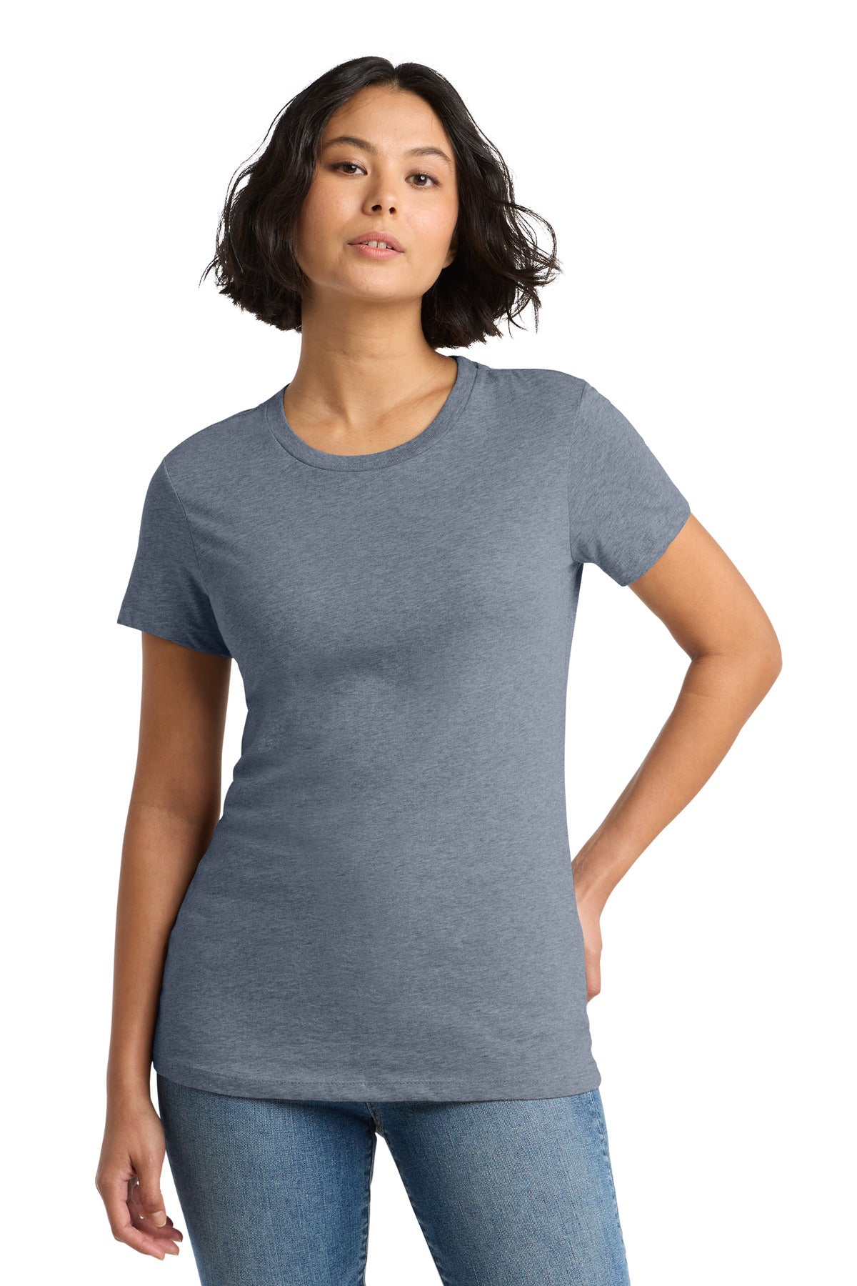 District Women's Perfect Weight Tee. DM104L - Heathered Navy - front