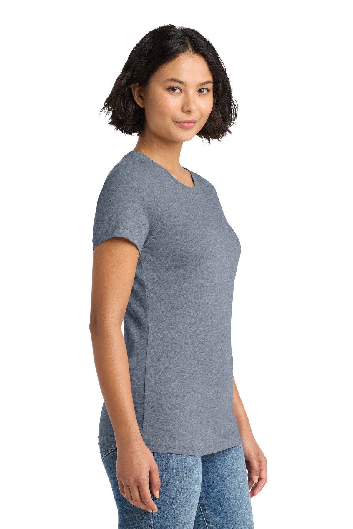 District Women's Perfect Weight Tee. DM104L - Heathered Navy - side