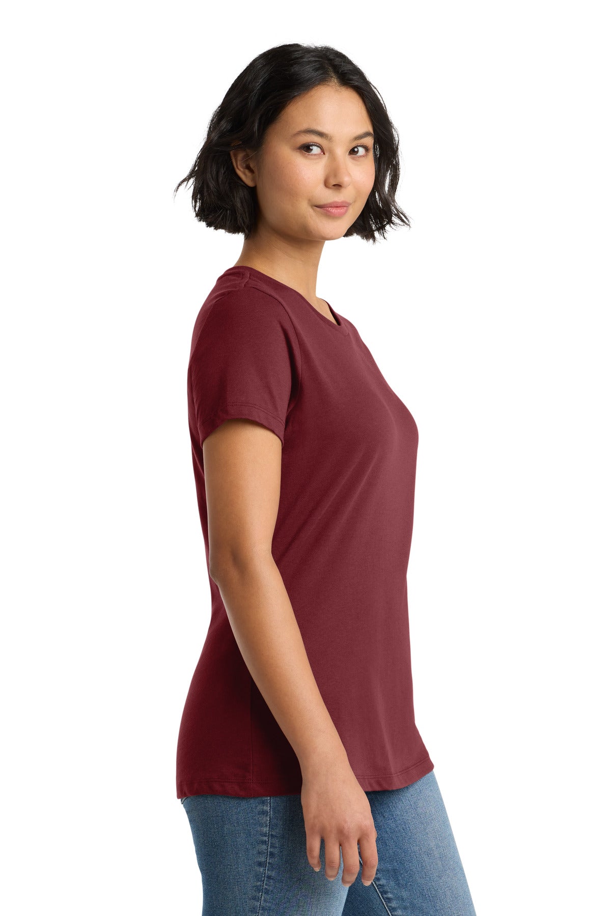 District Women's Perfect Weight Tee. DM104L - Sangria - side