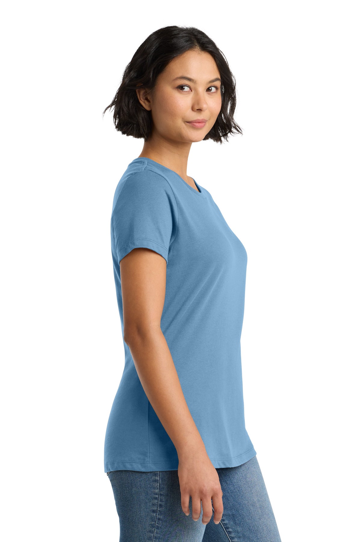 District Women's Perfect Weight Tee. DM104L - Tundra Blue - side