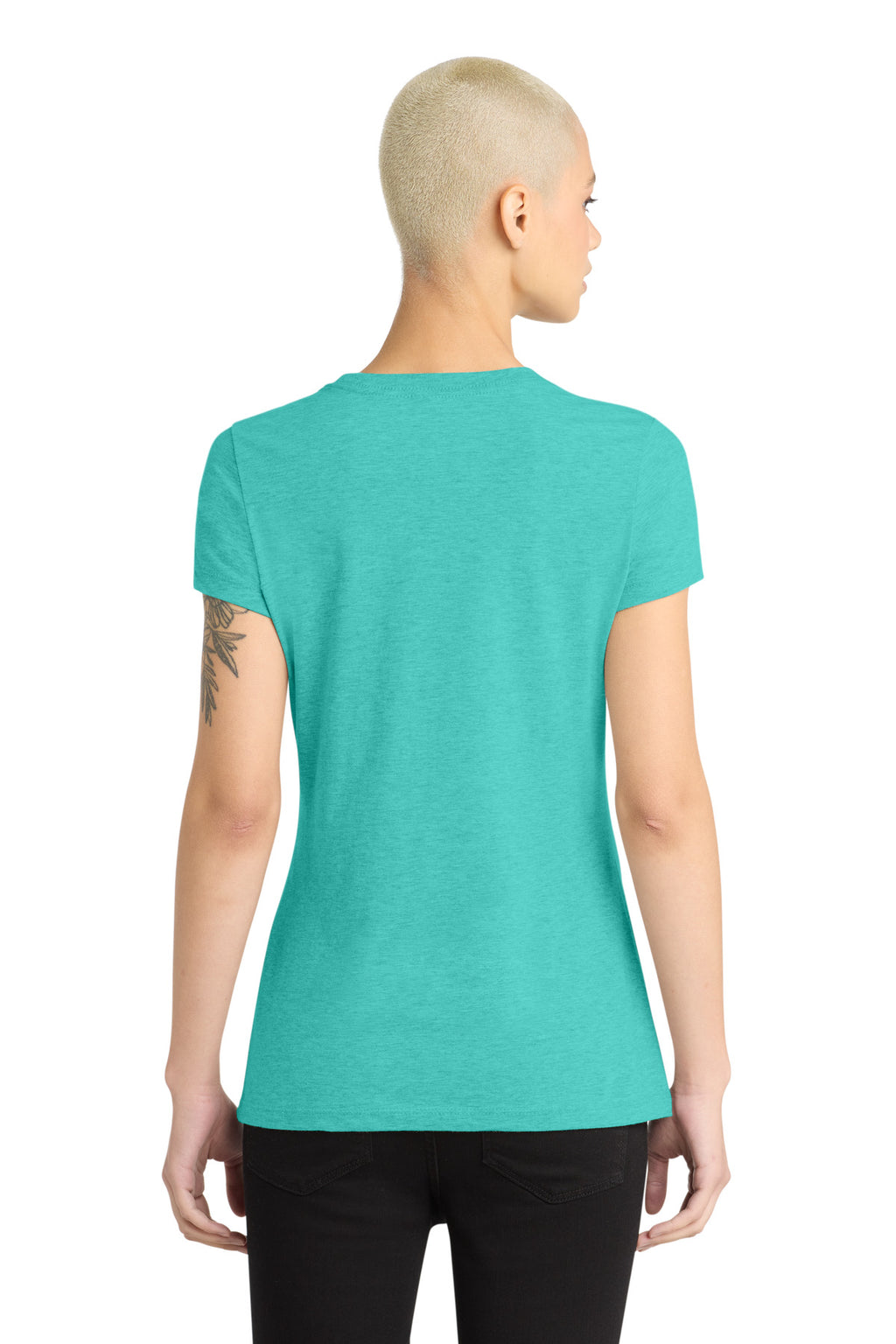 District Women's Perfect Blend CVC Tee. DM108L - Aqua Heather - back