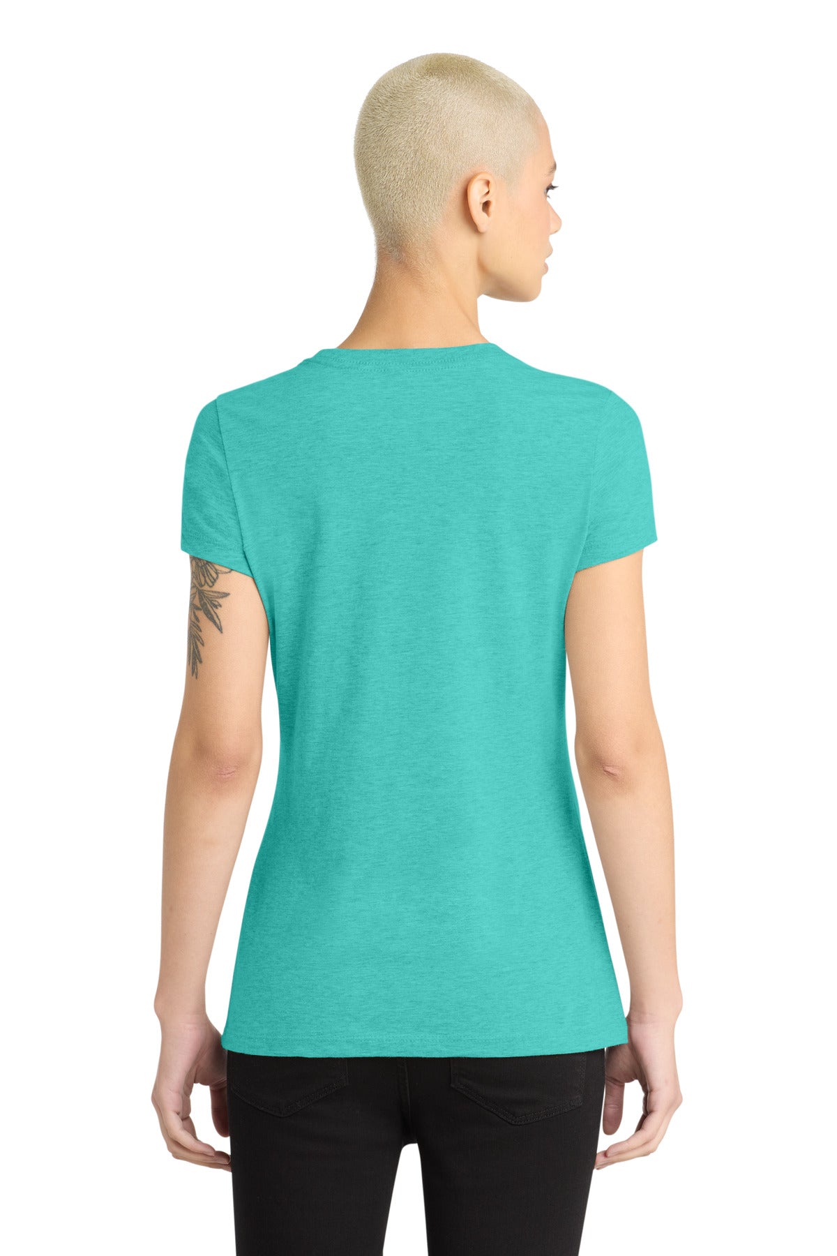 District Women's Perfect Blend CVC Tee. DM108L - Aqua Heather - back