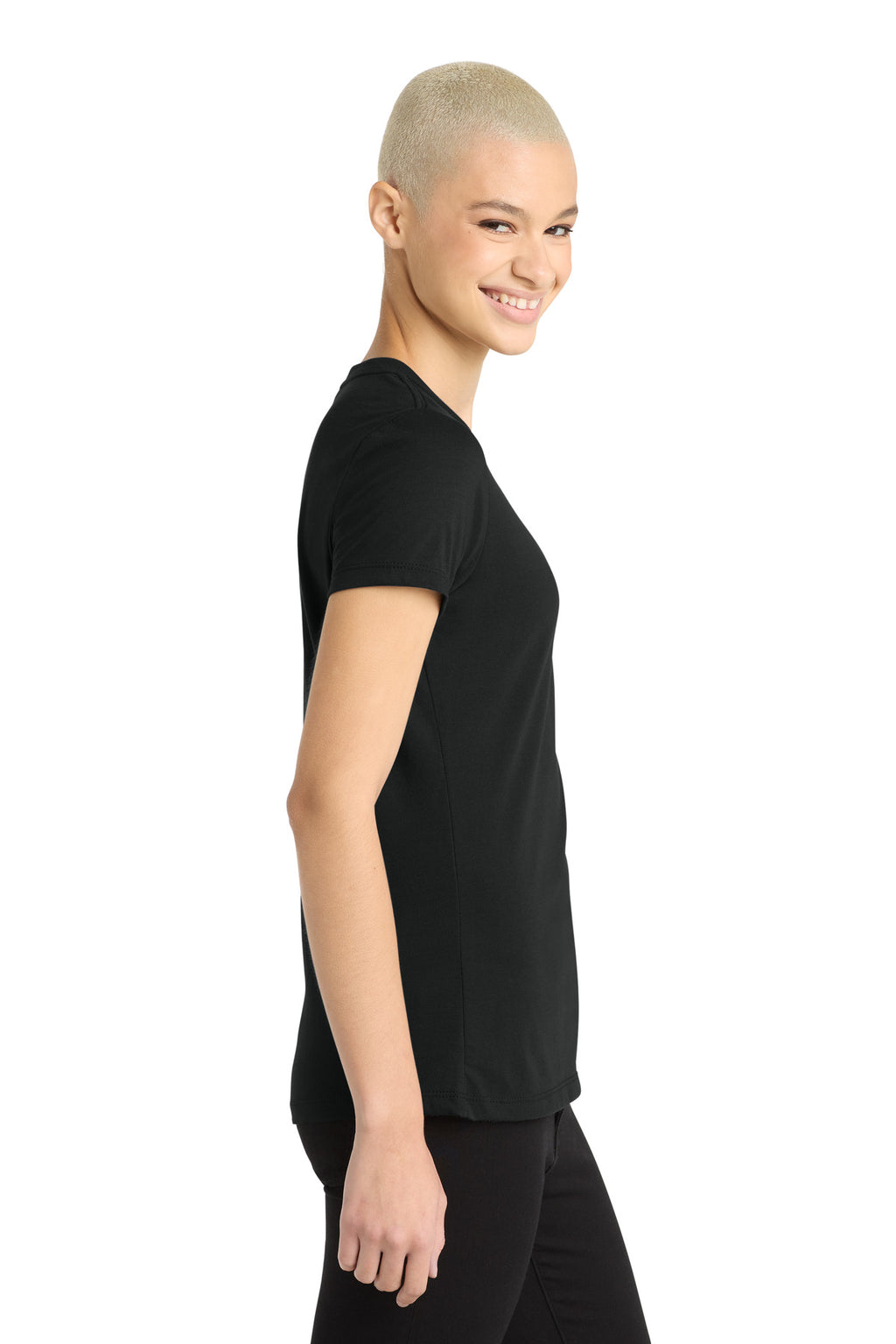 District Women's Perfect Blend CVC Tee. DM108L - Black - side
