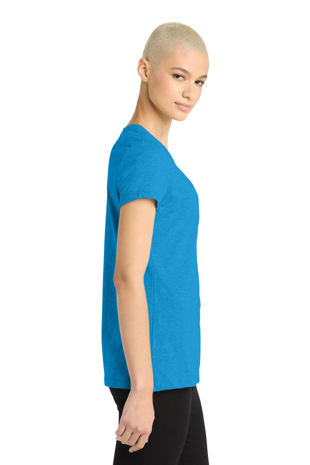 District Women's Perfect Blend CVC Tee. DM108L - Heathered Bright Turquoise - side